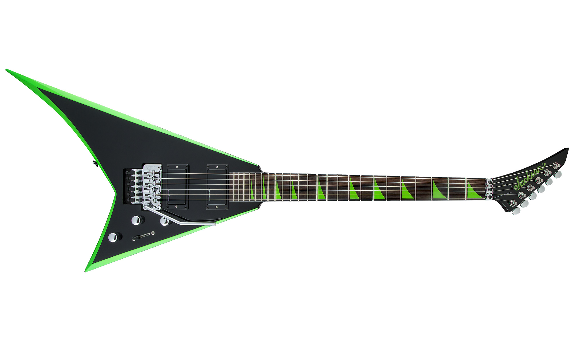 Jackson Rhoads Rrx24 Hh S.duncan Floyd Rose Rw - Black With Neon Green Bevels - Metalen elektrische gitaar - Variation 1