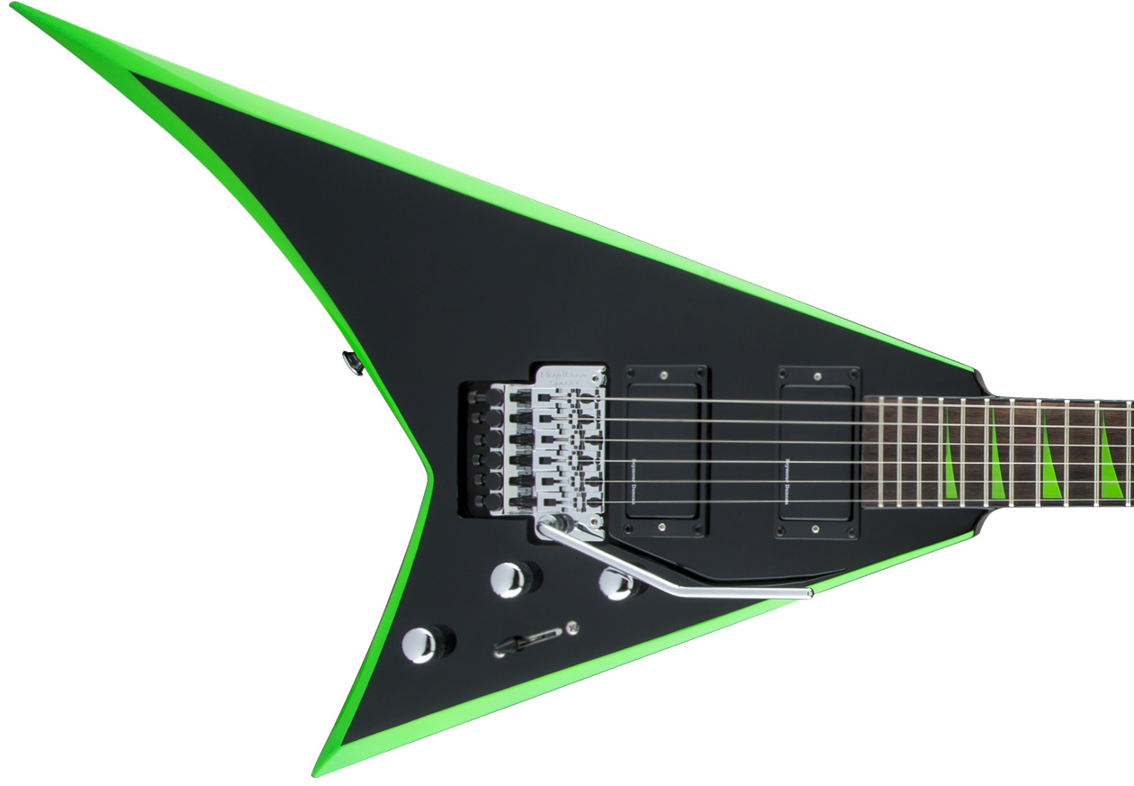 Jackson Rhoads Rrx24 Hh S.duncan Floyd Rose Rw - Black With Neon Green Bevels - Metalen elektrische gitaar - Variation 2