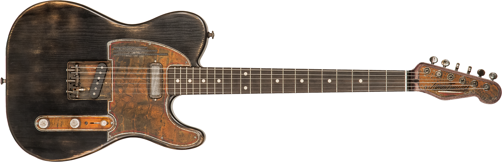 James Trussart Steelguardcaster Glaser B Bender Sh Ht Eb #21062 - Rust O Matic Pinstriped Black Nitro - Televorm elektrische gitaar - Main picture