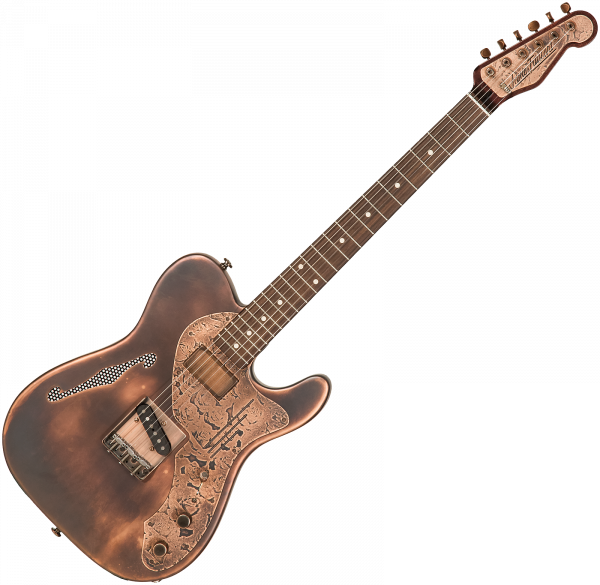 Solid body elektrische gitaar James trussart Deluxe SteelCaster #21019 - Antique copper roses engraved