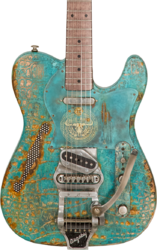 Semi hollow elektriche gitaar James trussart Deluxe SteelCaster Blue Moon #22099 - Titanic green gator