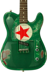 Semi hollow elektriche gitaar James trussart Steelcaster #26052 - Red star holey gator pickguard