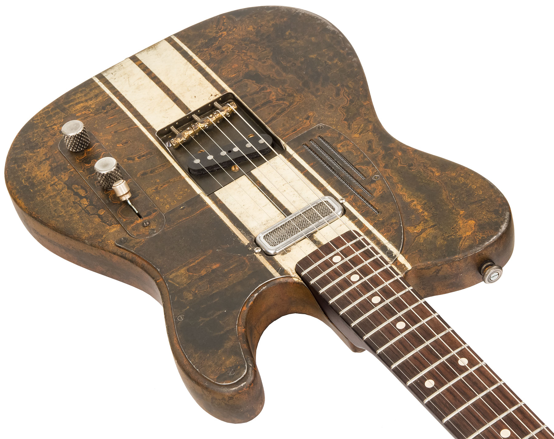 James Trussart Steelcaster Deluxe Perf. Back 2s Pf #20033 - Rust O Matic Cream Racing Stripes - Televorm elektrische gitaar - Variation 2