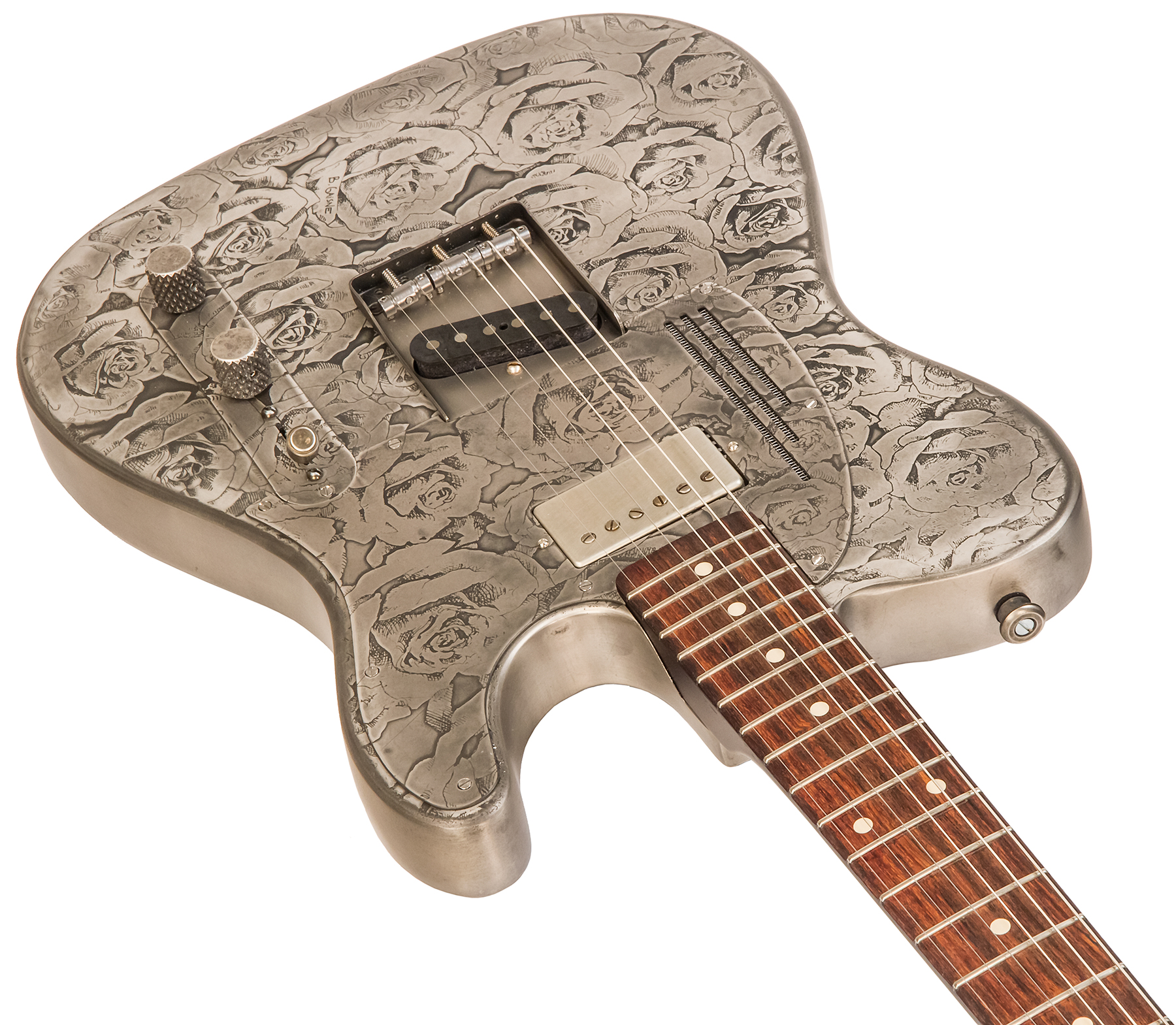 James Trussart Steelcaster Perf.back Sh Rw #21012 - Antique Silver Roses - Semi hollow elektriche gitaar - Variation 1