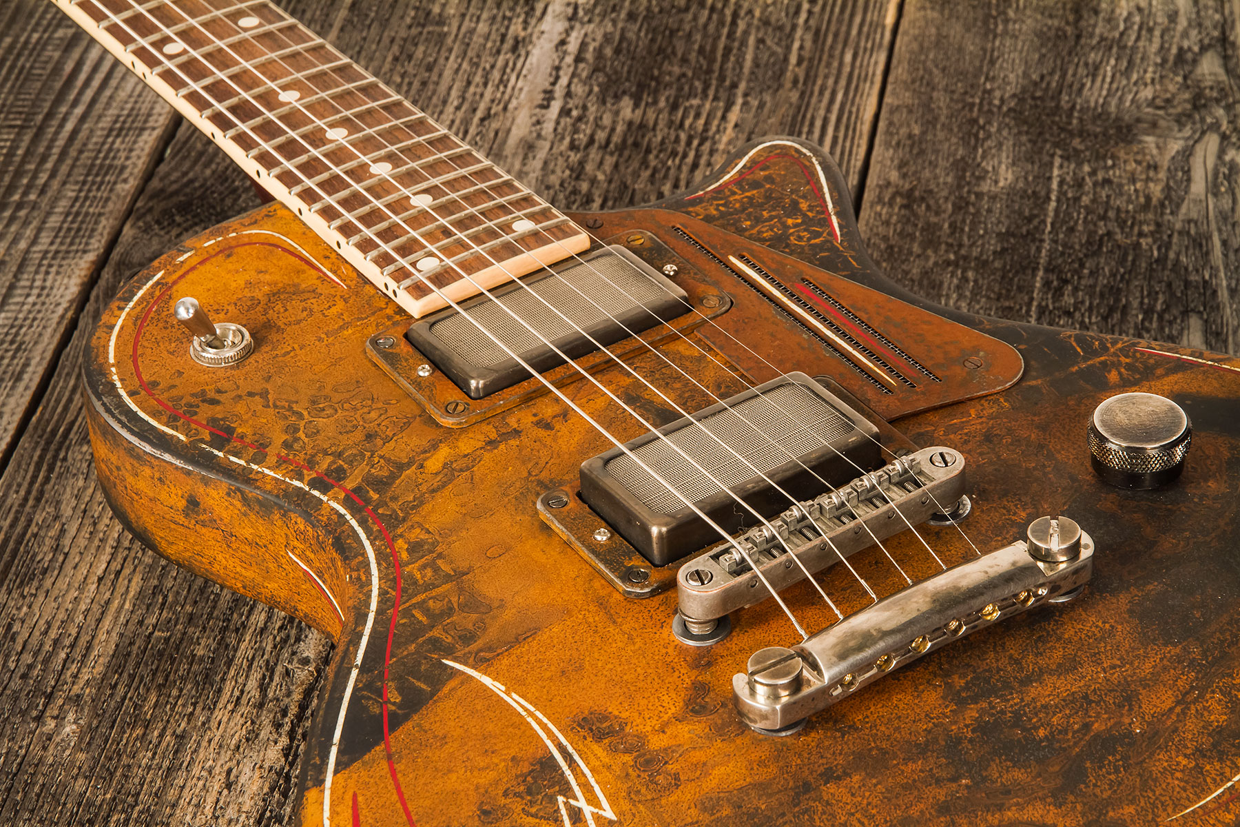 James Trussart Steeldeville Perf.back 2h Ht Rw #21171 - Rust O Matic Pinstriped - Enkel gesneden elektrische gitaar - Variation 3
