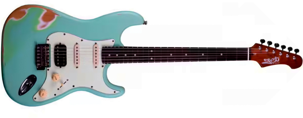 Jet Guitars Js400 Sg Rlc Hss Trem Mn - Sea Foam Green Relic - Elektrische gitaar in Strat vorm - Main picture