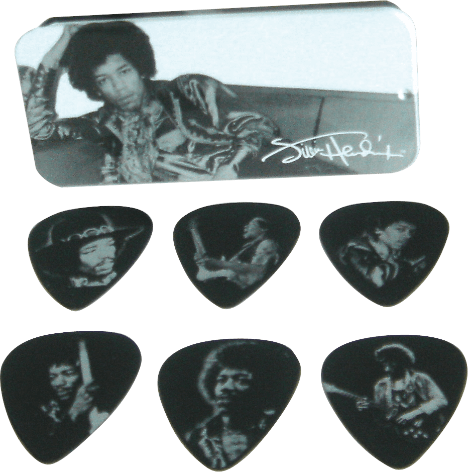 Jim Dunlop Jh-pt05h - BoÎte Metal Collector Jimi Hendrix 12 MÉdiators Silver Portrait Heavy - Plectrum - Main picture