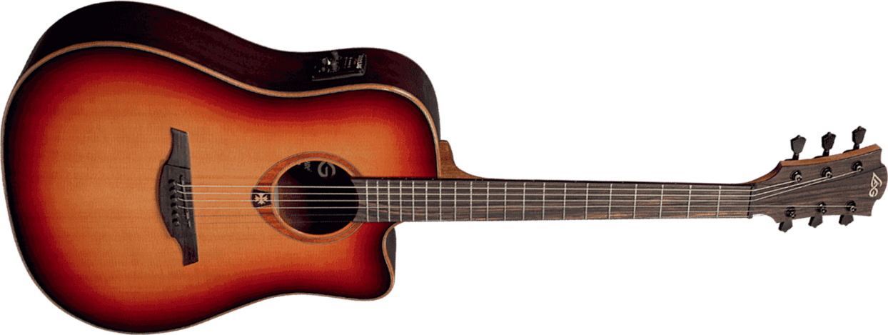 Lag T100dce Tramontane Dreadnought Cw Cedre Sapele - Brown Sunburst - Elektro-akoestische gitaar - Main picture