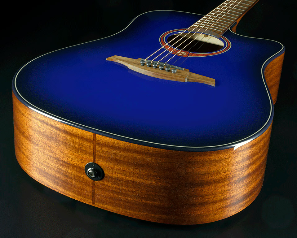 Lag T-blue-dce Tramontane Dreadnought Cw Cedre Acajou Bkbr - Blue Burst - Elektro-akoestische gitaar - Variation 2