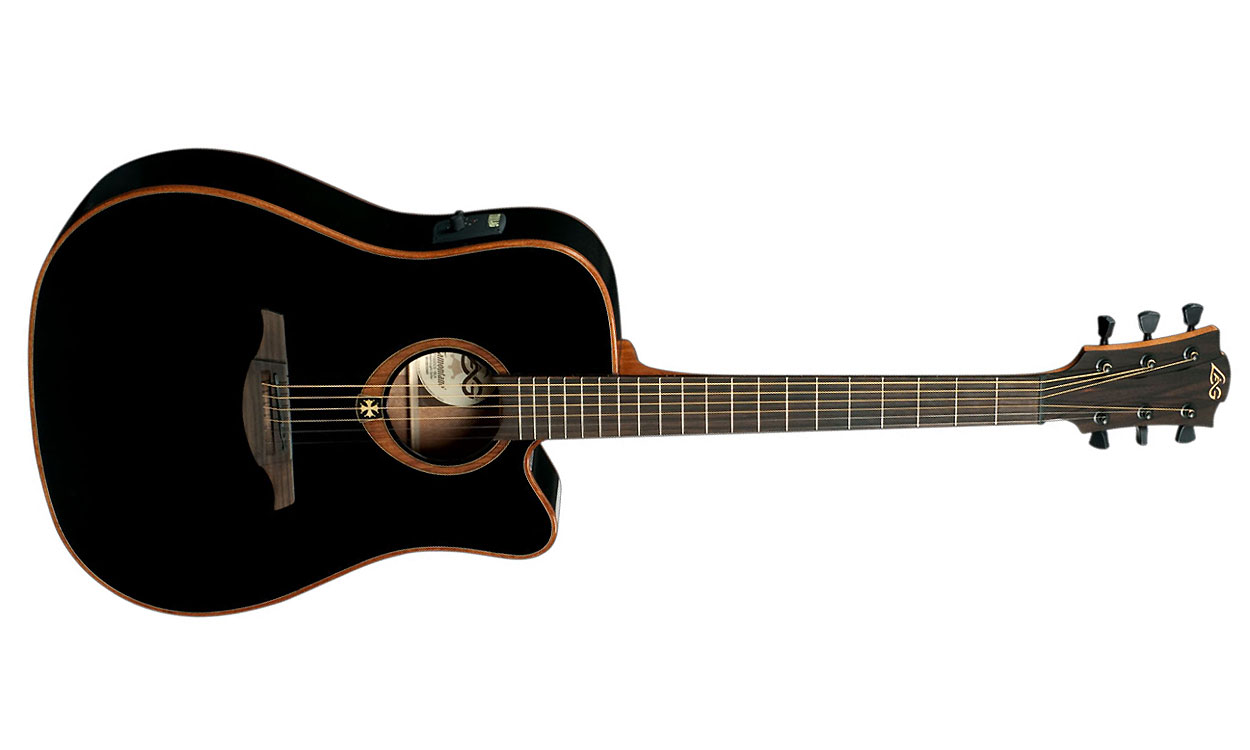 Lag T100dce Tramontane Dreadnought Cw Cedre Acajou Rw - Black Gloss - Westerngitaar & electro - Variation 1