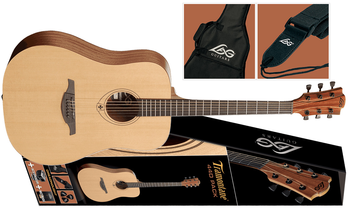 Lag T44d-pack Tramontane Dreadnought Epicea Acajou - Naturel Satin - Western gitaar set - Variation 2