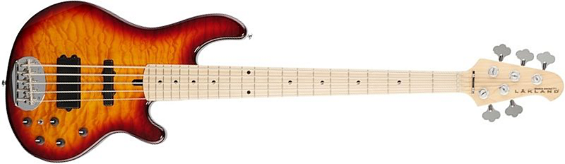 Lakland 55-02 Deluxe Qmt Skyline 5c Active Mn - Honey Burst Gloss - Solid body elektrische bas - Main picture