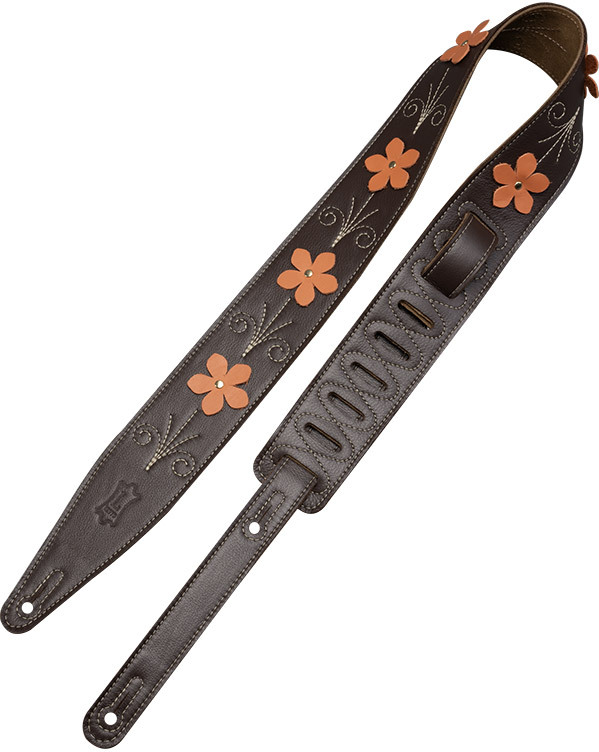 Levy's In Bloom - Courroie 6,35 Cm En Cuir Premium Et Fleurs Rivetees A La Main - Mahogany Brown - Gitaarriem - Main picture