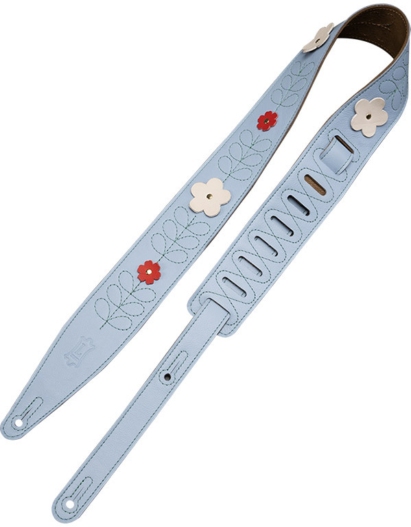 Levy's In Bloom - Courroie 6,35 Cm En Cuir Premium Et Fleurs Rivetees A La Main - Sky Blue - Gitaarriem - Main picture