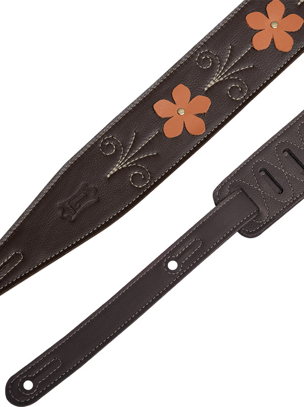 Levy's In Bloom - Courroie 6,35 Cm En Cuir Premium Et Fleurs Rivetees A La Main - Mahogany Brown - Gitaarriem - Variation 1