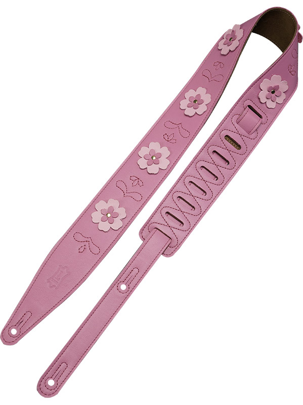 Levy's In Bloom - Courroie 6,35 Cm En Cuir Premium Et Fleurs Rivetees A La Main - Primrose Pink - Gitaarriem - Variation 2