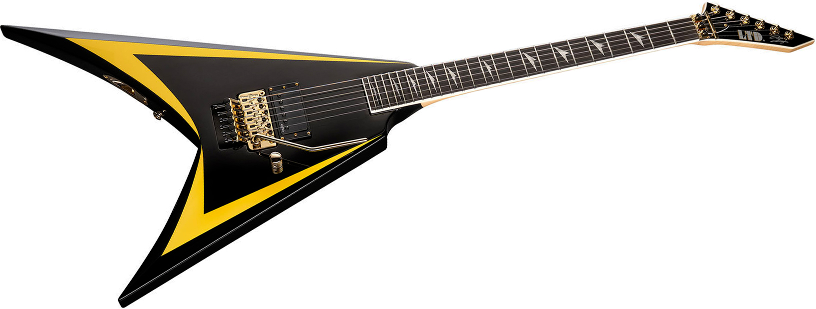 Ltd Alexi Laiho Alexi Arrowhead Se 20th Ann. Signature 1h Fr Eb - Black With Yellow Bevels - Metal elektrische gitaar - Variation 2