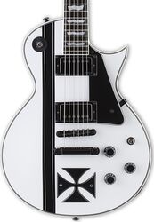 Enkel gesneden elektrische gitaar Ltd James Hetfield Iron Cross - Snow white w/ black stripes