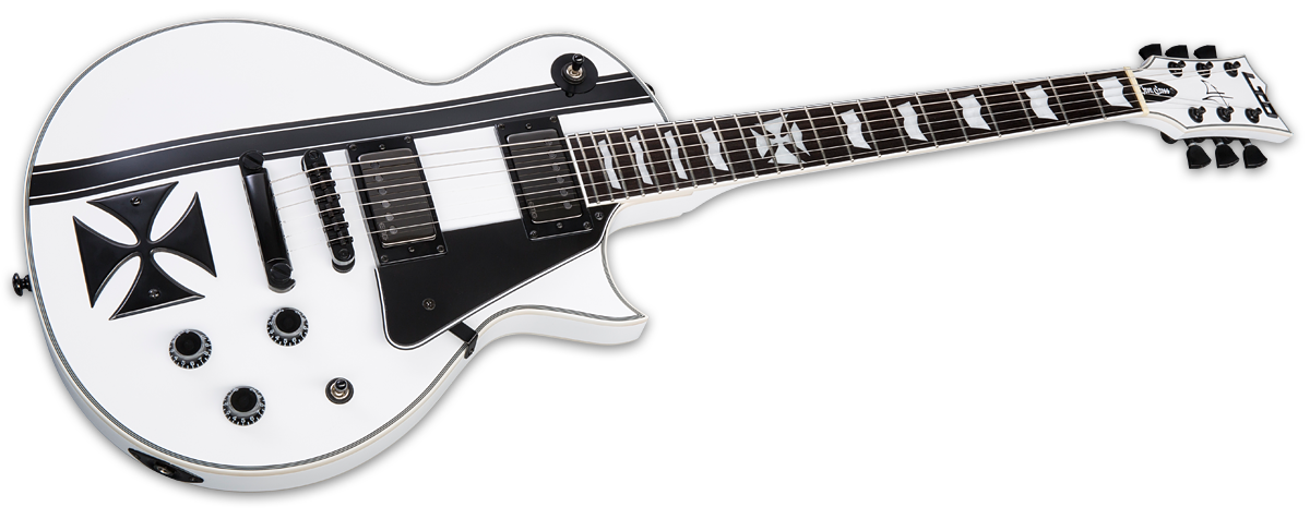 Ltd James Hetfield Iron Cross - Snow White W/ Black Stripes - Enkel gesneden elektrische gitaar - Variation 2