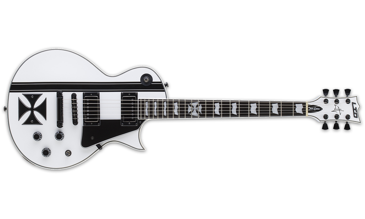 Ltd James Hetfield Iron Cross - Snow White W/ Black Stripes - Enkel gesneden elektrische gitaar - Variation 1