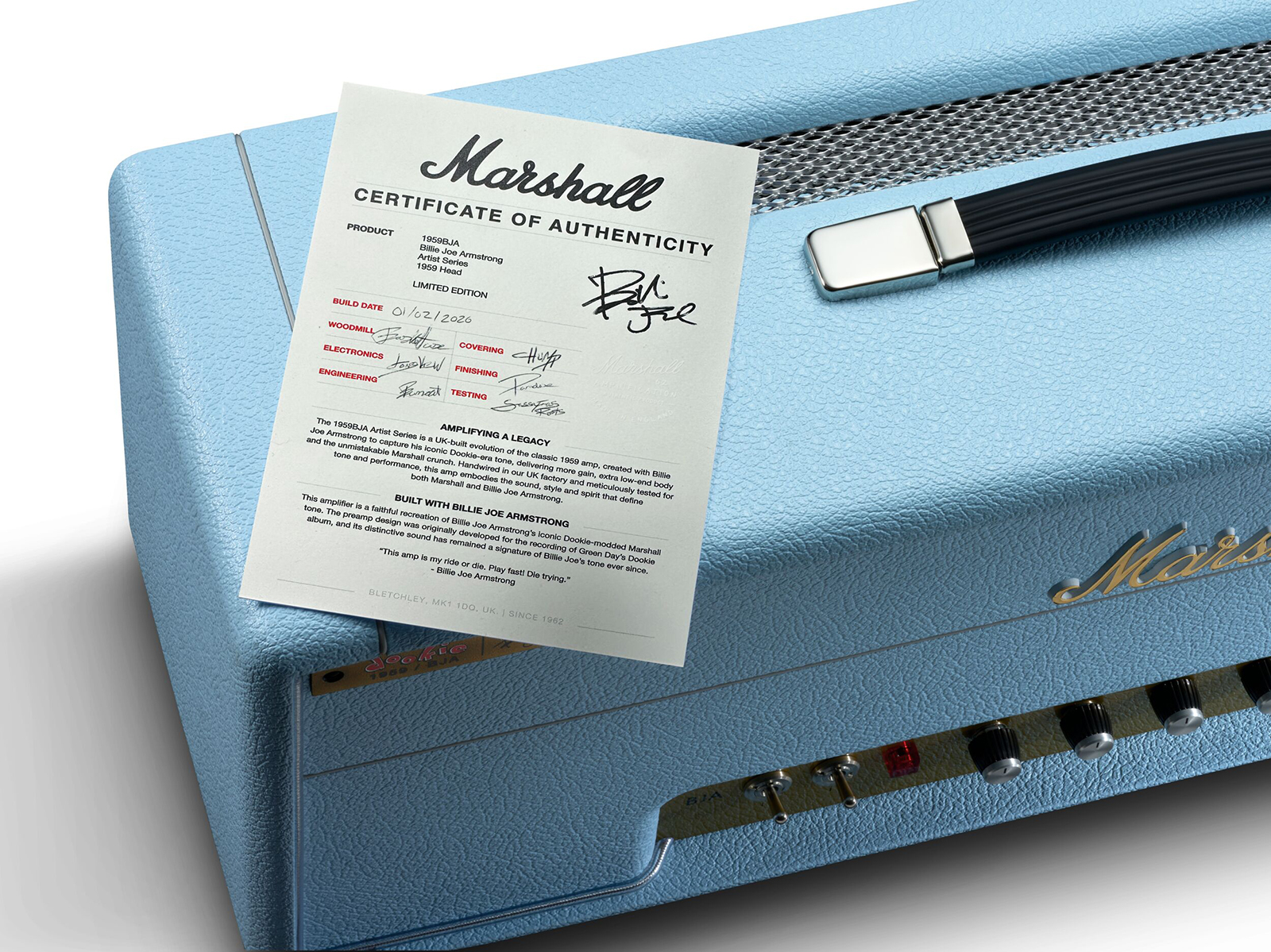 Marshall Billie Joe Armstrong 1959 Bja Handwired Head Signature 100w El34 - Gitaarversterker top - Variation 5