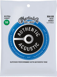 Westerngitaarsnaren  Martin MA180 Acoustic Guitar 12-String Set Authentic SP 80/20 Bronze 10-47