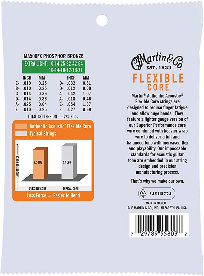 Martin Ma500fx Authentic Flexible Core Phosphor Bronze Acoustic Guitar 12c 10-54 - Westerngitaarsnaren - Variation 1
