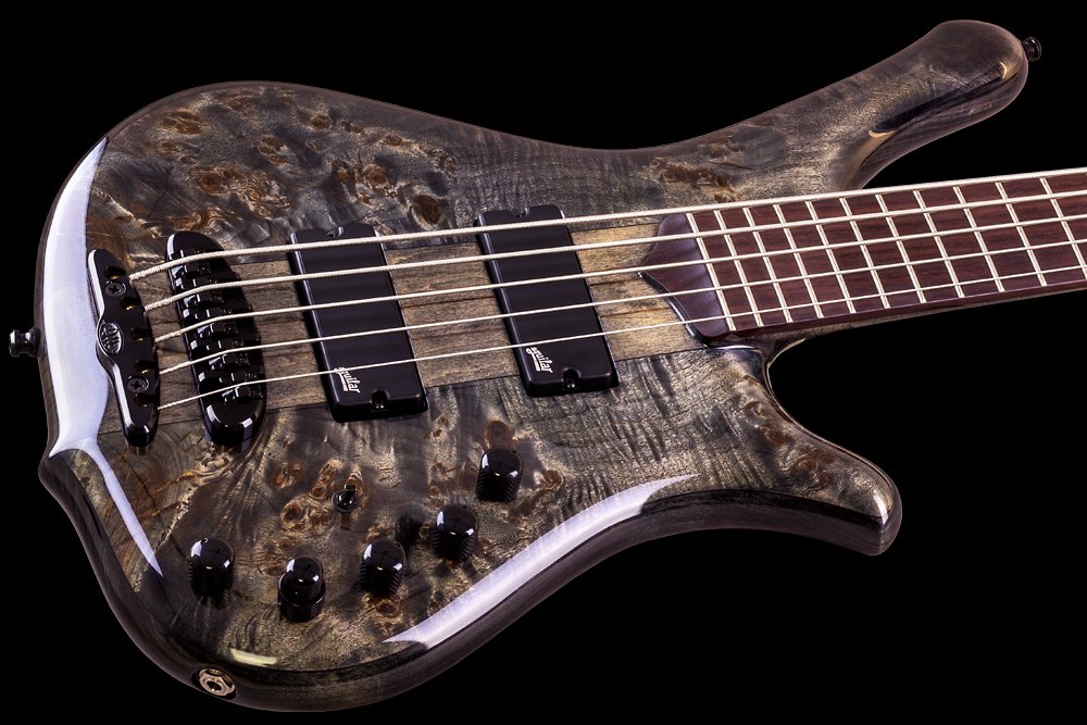 Mayones Guitars Comodous 5 Ash Eye Poplar Aguilar Pf - Liquid Black - Solid body elektrische bas - Variation 2