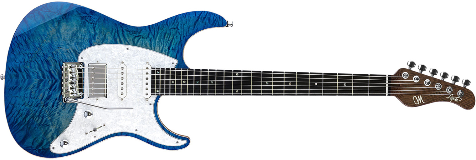 Mayones Guitars Aquila Qm 6 Hss Trem Eb - Lagoon Burst - Elektrische gitaar in Str-vorm - Main picture