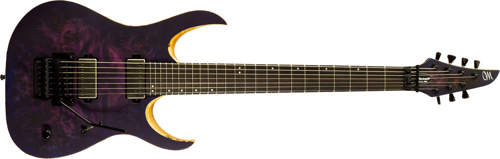 Mayones Guitars Duvell Elite Pro 7c Baryton 2h Velvetrone Ht Eb #rf2602251 - Matt Trans Dirty Purple Blue Burst - Bariton elektrische gitaar - Main pi