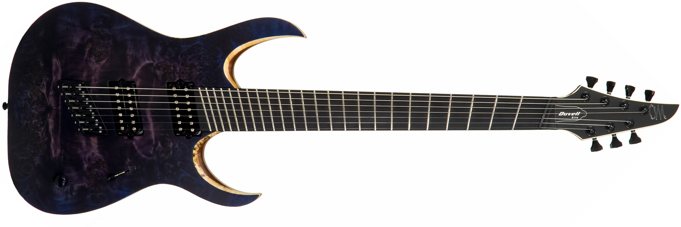 Mayones Guitars Duvell Elite V-frets 7c Multiscale 2h Bare Knuckle Ht Eb - Dirty Purple Blue Burst - Multi-scale gitaar - Main picture
