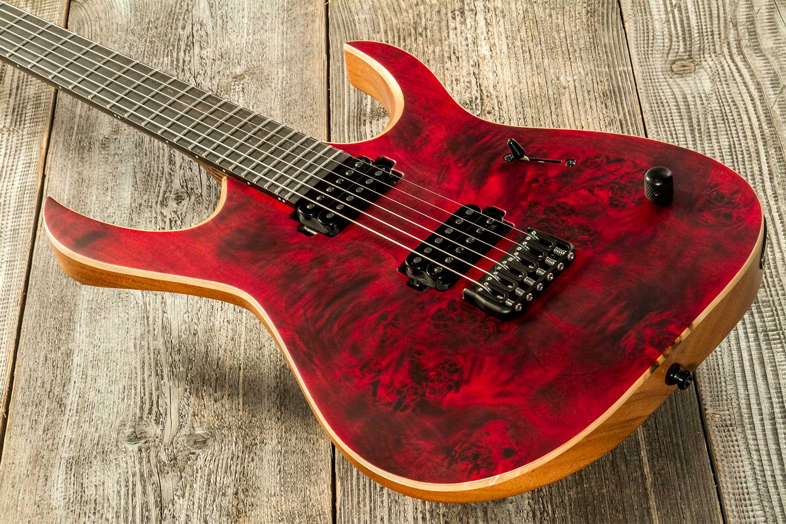 Mayones Guitars Duvell Elite 6 2h Bare Knuckle Ht Eb #df2301294 - Trans Dirty Red Satine - Metalen elektrische gitaar - Variation 2