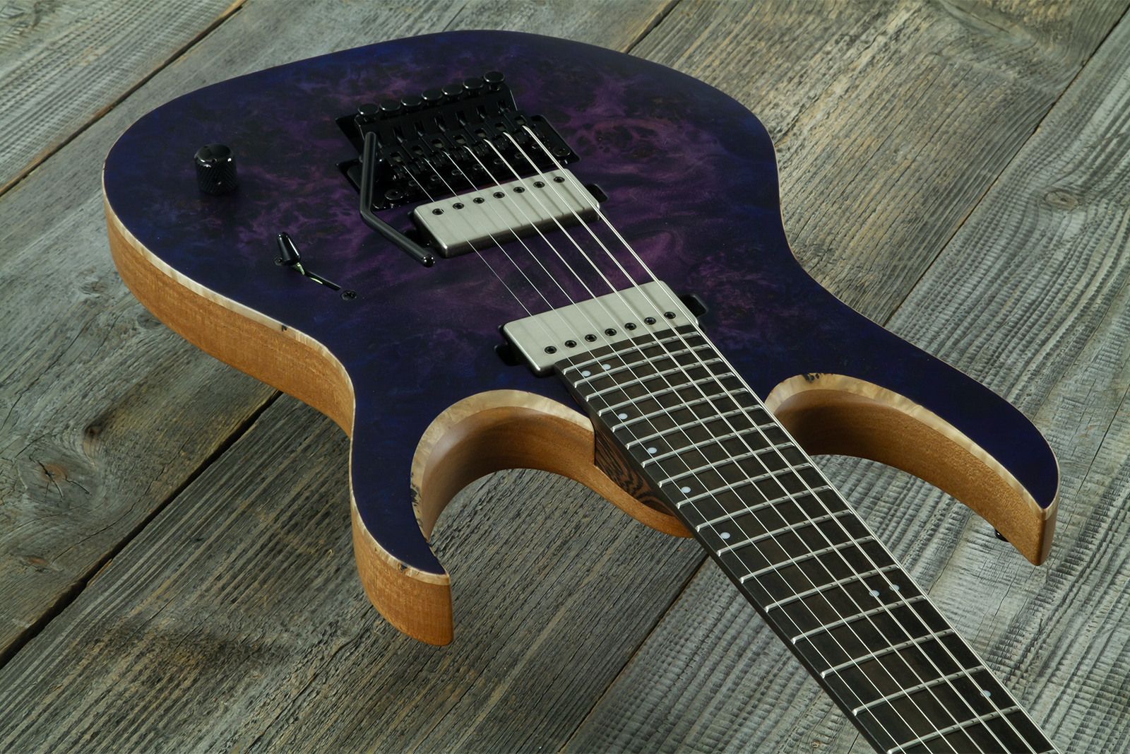 Mayones Guitars Duvell Elite Pro 7c Baryton 2h Velvetrone Ht Eb #rf2602251 - Matt Trans Dirty Purple Blue Burst - Bariton elektrische gitaar - Variati