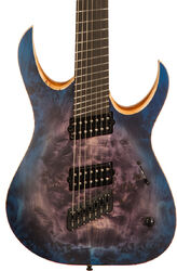 Multi-scale gitaar Mayones guitars Duvell Elite V-Frets 7 (Bare Knuckle) - Jeans black 3-tone blue burst satin