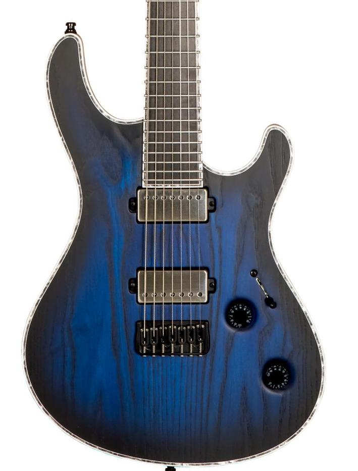7-snarige elektrische gitaar Mayones guitars Regius Gothic 7 (Ash, Standard 25.4, TKO) #RF2311786 - Trans dirty blue burst / natural matt