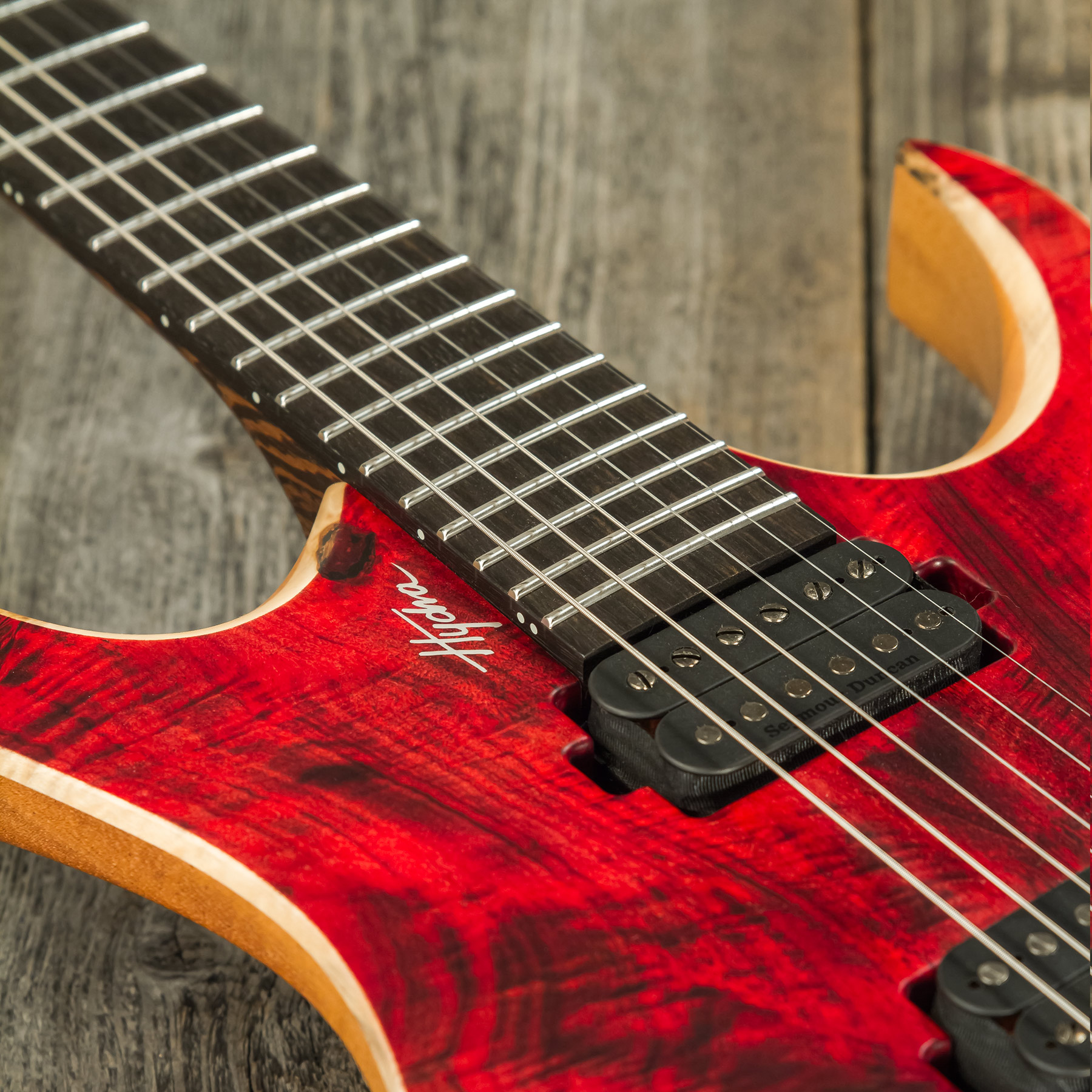 Mayones Guitars Hydra Elite 6 2h Seymour Duncan Ht Eb #hf2008335 - Dirty Red Satin - Metalen elektrische gitaar - Variation 4