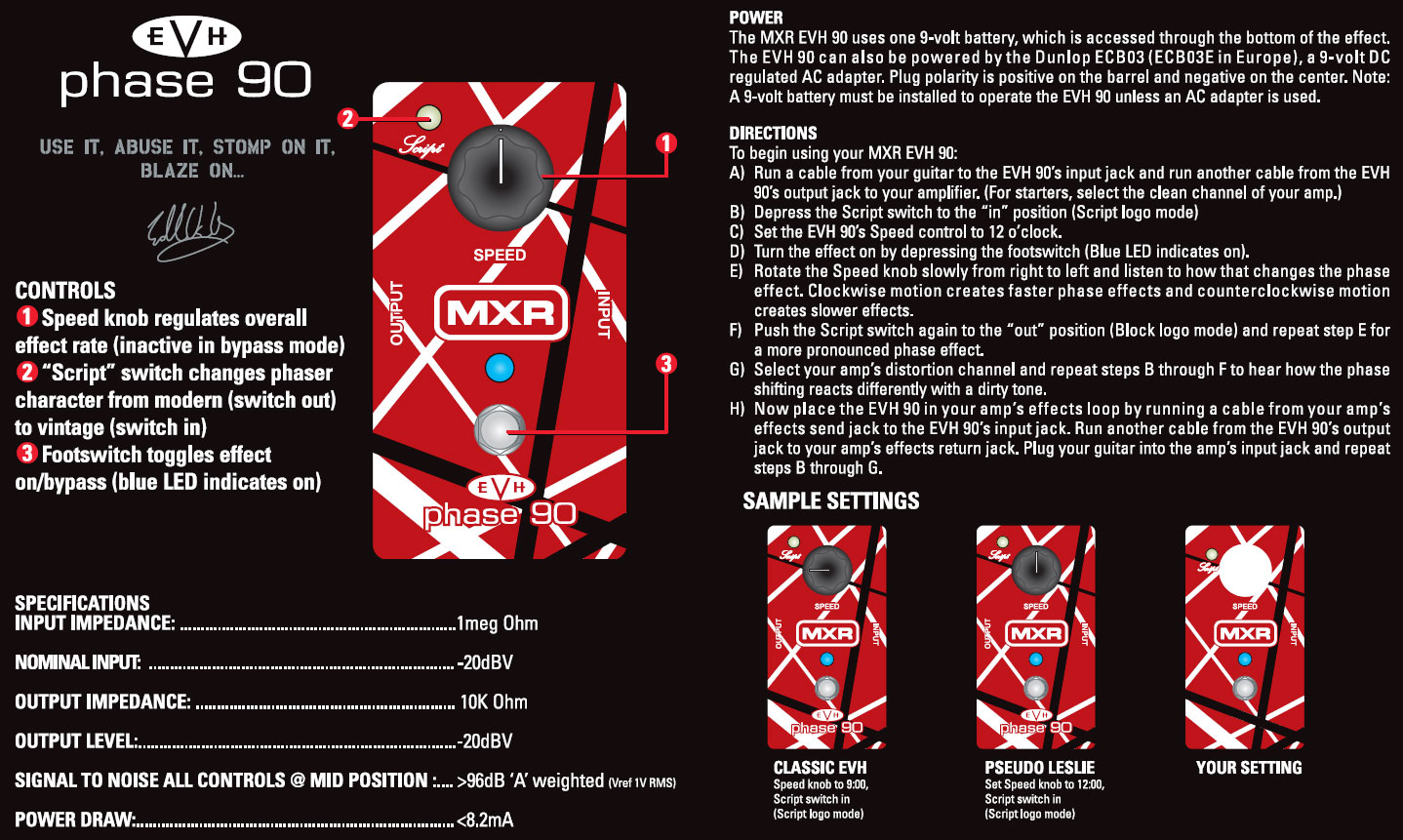 Mxr Eddie Van Halen Evh90 Phase 90 Signature - Modulation/chorus/flanger/phaser en tremolo effect pedaal - Variation 2