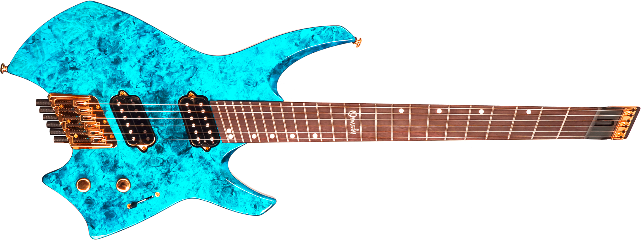 Ormsby Roberto Barros Goliath Headless Gtr Signature 6c Multiscale 2h Ht Eb - Cyborg Green - Multi-scale gitaar - Main picture