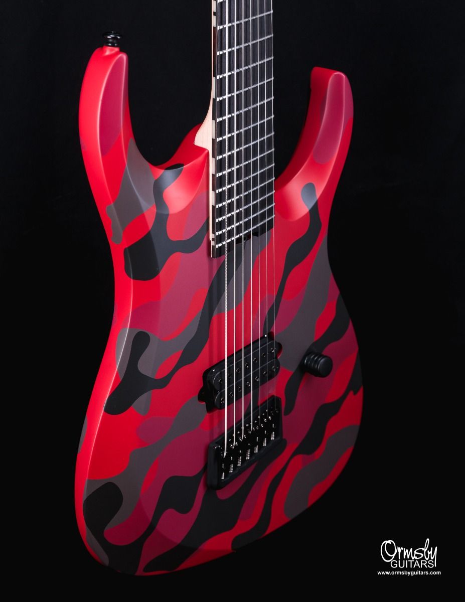 Ormsby Dino Cazares Dc Gtr 7c Signature Baritone H Seymour Duncan Ht Eb - Red Camo - 7-snarige elektrische gitaar - Variation 2