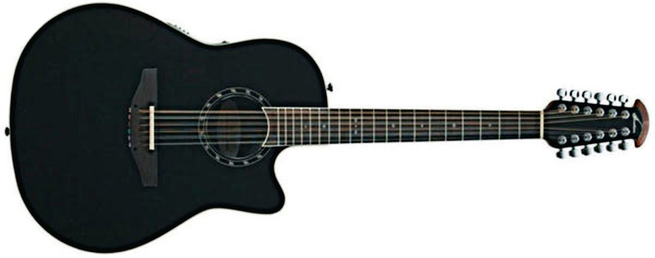 Ovation 2751ax-5 Balladeer Standard 12c Deep Contour Depth Cw Epicea Lyrachord Wal - Black - Elektro-akoestische gitaar - Main picture