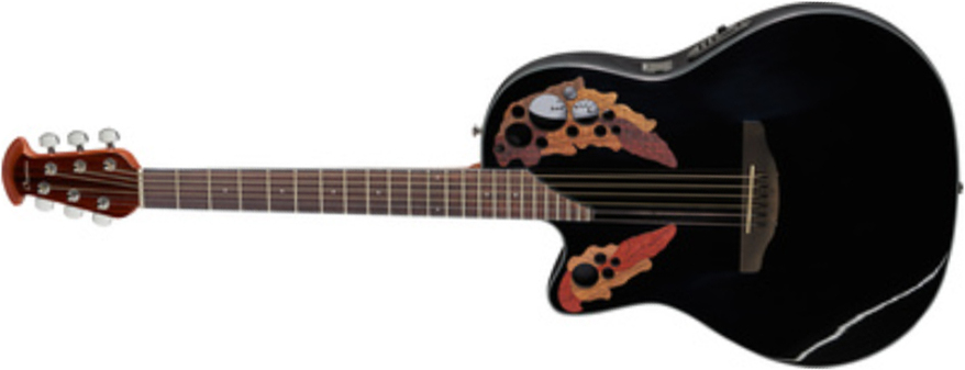 Ovation Ce44l-5 Celebrity Elite Gaucher Mid Depth Cw Epicea Lyrachord Ova - Black - Elektro-akoestische gitaar - Main picture