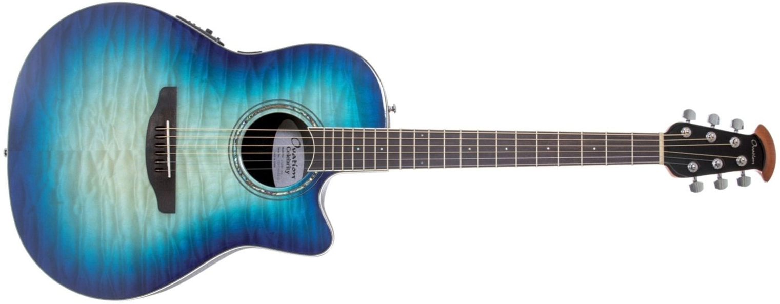 Ovation Cs28p-rg Celebrity Tradition Super Shallow Depth Cw Erable Lyrachord Ova - Caribbean Blue - Elektro-akoestische gitaar - Main picture