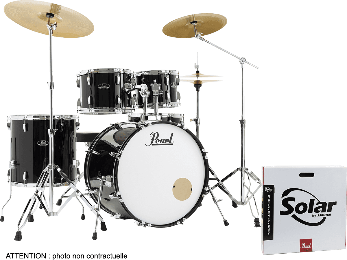 Pearl Roadshow Plus Rock 22'' + Pack Sabian Solar 3 Cymbales - 5 FÛts - Jet Black - Rock drumstel - Main picture