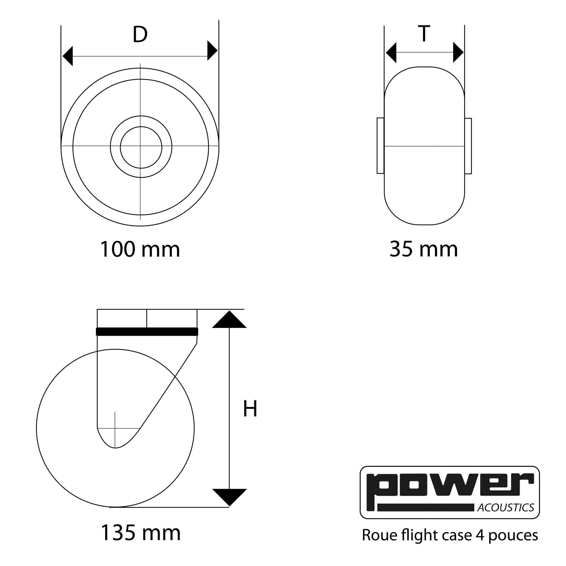 Power Acoustics Roue Flight Case 4 Pouces - - Flight case & koffer voor lichten - Variation 2