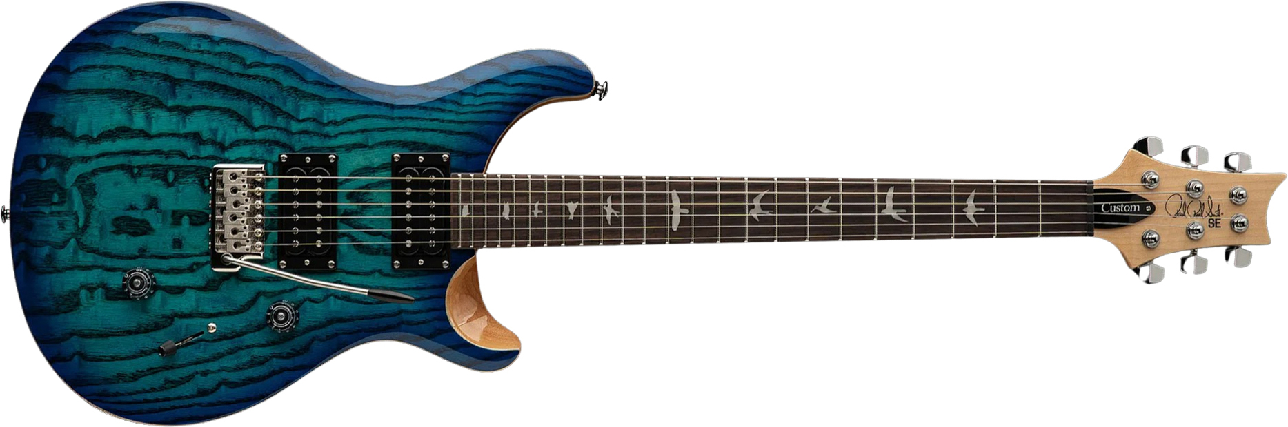 Prs Custom 24 Burled Ash Se Exotic Veneer Trem 2h Rw - Lake Blue - Guitarra eléctrica de doble corte. - Main picture