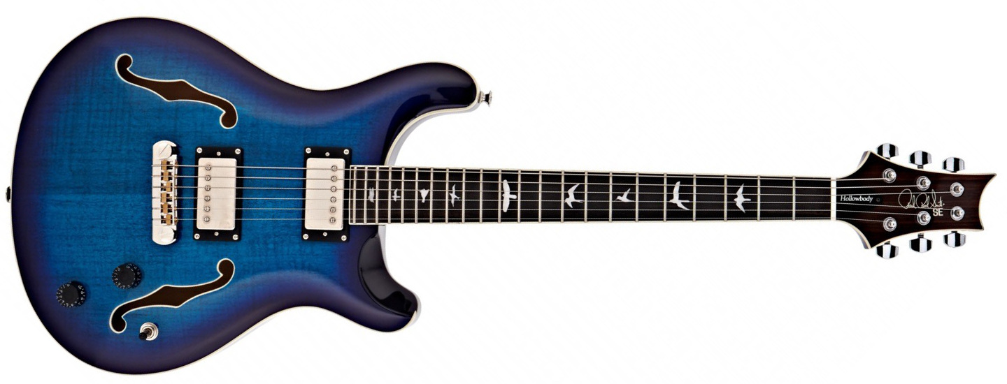 Prs Se Hollow Body Ii Hh Ht Eb - Faded Blue Burst - Semi hollow elektriche gitaar - Main picture