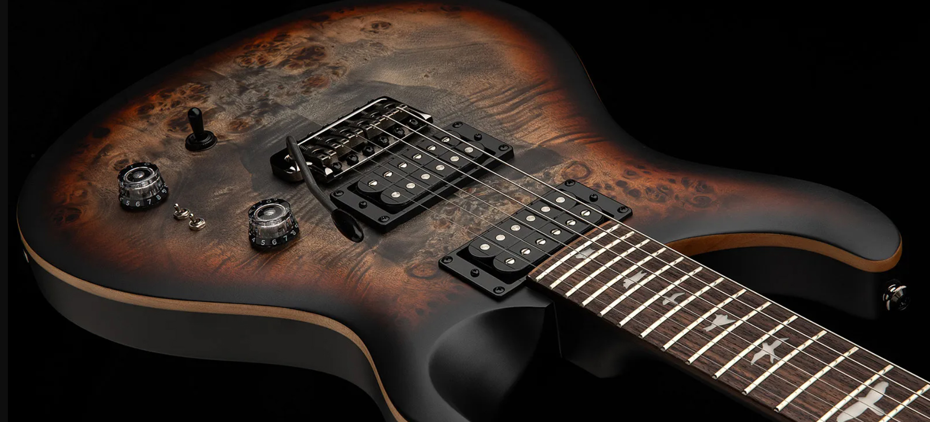 Prs Custom 24-08 Poplar Burl Se Exotic Veneer Trem 2h Rw - Charcoal Cherry Midnight Burst - Guitarra eléctrica de doble corte. - Variation 2