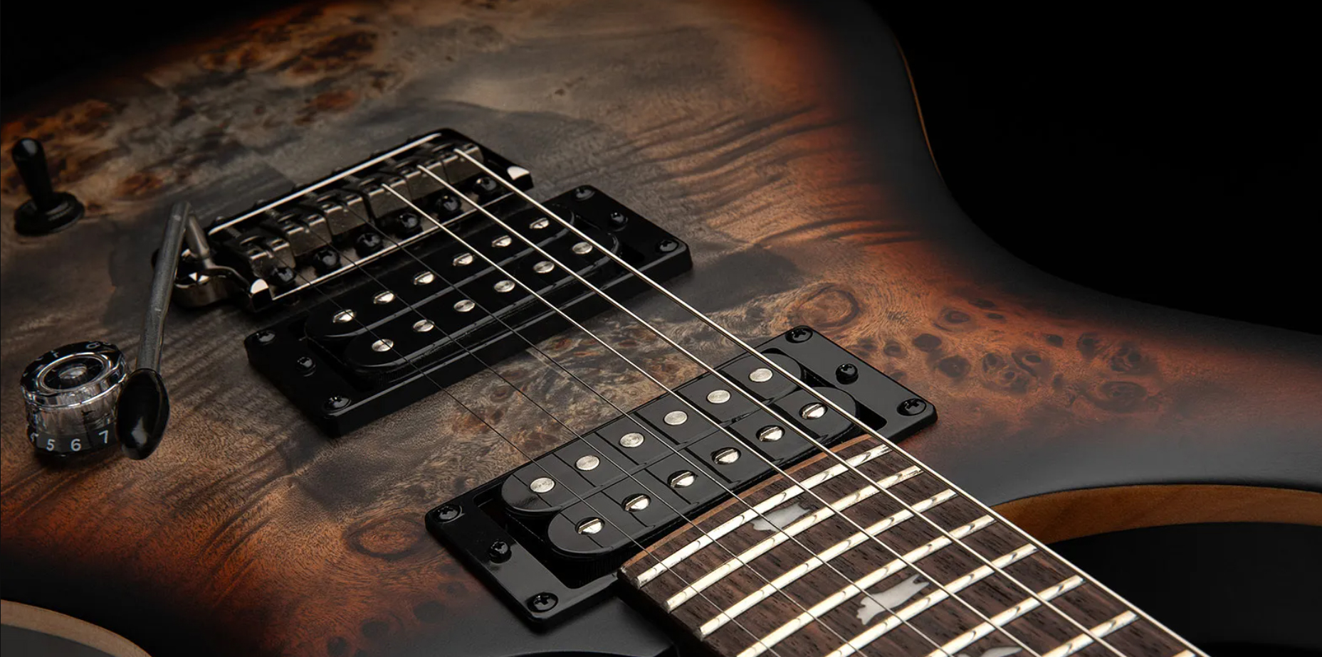 Prs Custom 24-08 Poplar Burl Se Exotic Veneer Trem 2h Rw - Charcoal Cherry Midnight Burst - Guitarra eléctrica de doble corte. - Variation 3