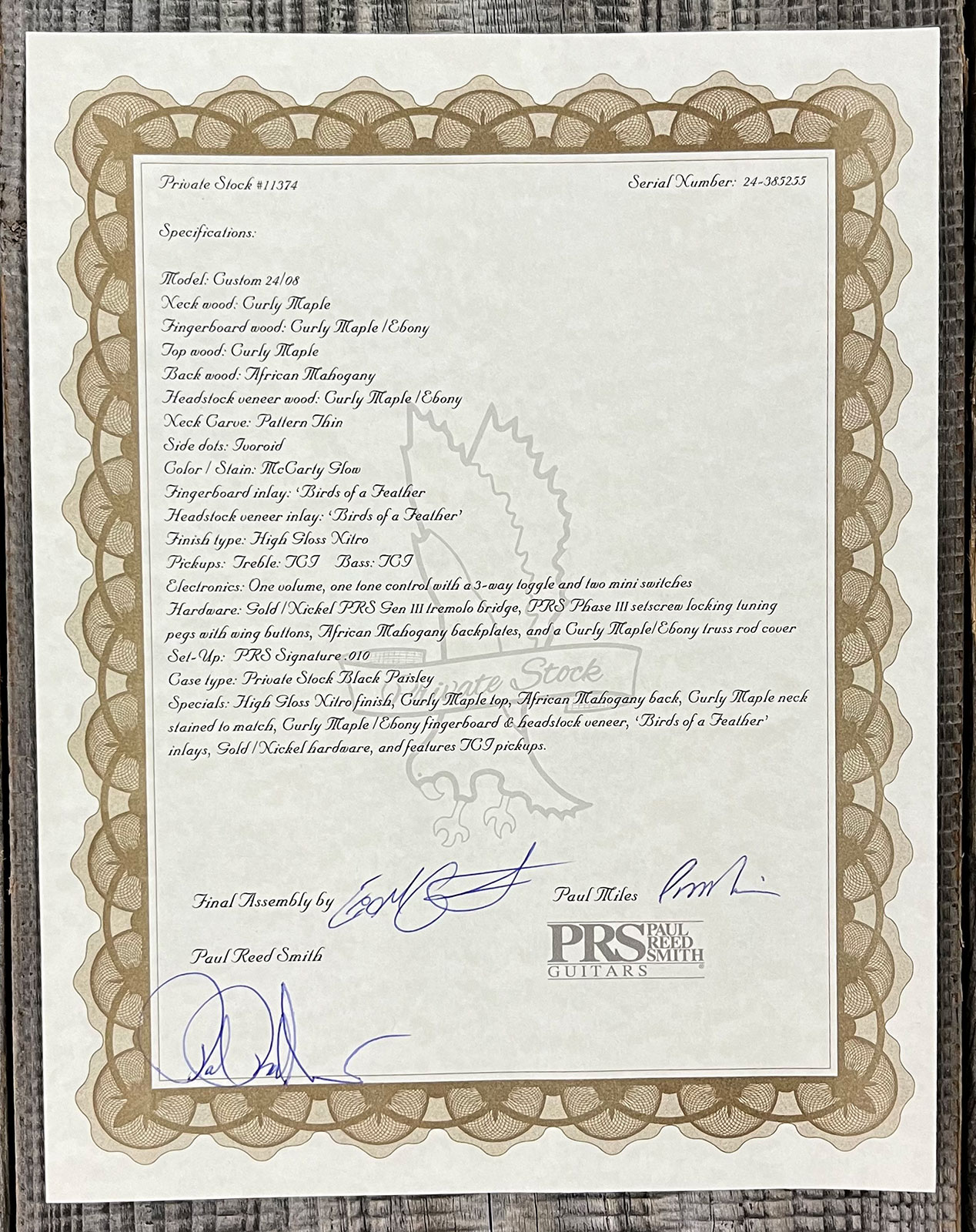 Prs Custom 24-08 Private Stock Hand-signed Usa 2h Trem Rw #0385255 - Mccarty Glow - Double cut gitaar - Variation 14