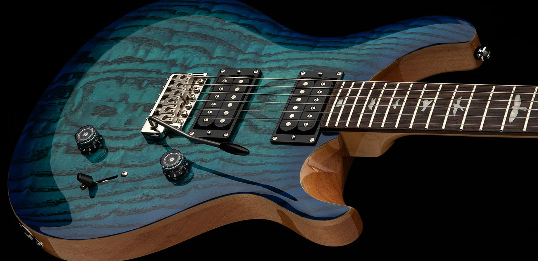 Prs Custom 24 Burled Ash Se Exotic Veneer Trem 2h Rw - Lake Blue - Guitarra eléctrica de doble corte. - Variation 2